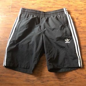 Adidas 3 stripes medium shorts black white exercise